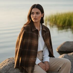 VTG 90s Norton Studio Wool Blend Fringed Button Up  Flannel Shirt / Jacket 12